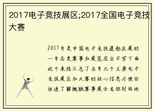 2017电子竞技展区;2017全国电子竞技大赛