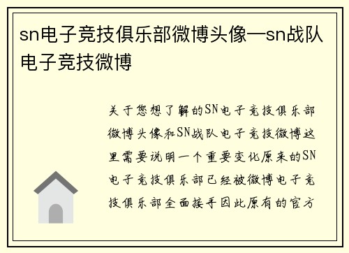 sn电子竞技俱乐部微博头像—sn战队电子竞技微博